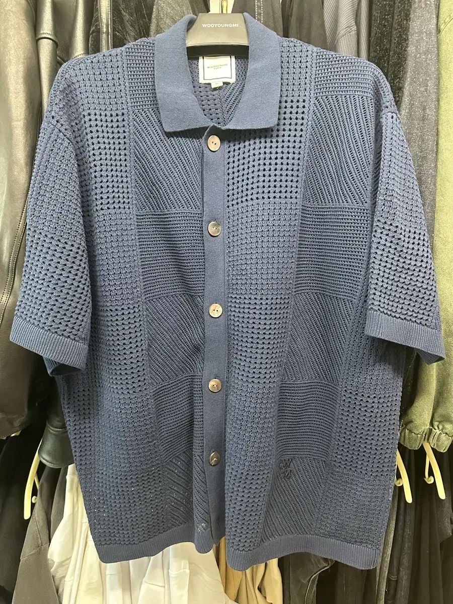52 ウーヨンミ(WOOYOUNGMI) 25SS ネイビー クロシェ ショートスリーブ カーディガン