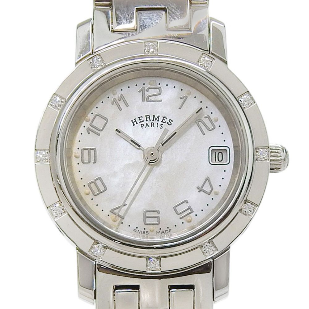 【HERMES】エルメス クリッパーナクレ CL4.230 ステンレススチール×ダイヤモンド シルバー クオーツ アナログ表示 レディース ホワイト文字盤 腕時計 70,400円