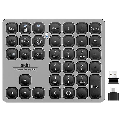 Ewin テンキー Bluetooth5.2 / 2.4G接続 2台接続 Mac対応テンキー ワイヤレス 数字キーボード Bluetoothキーボード 超薄軽量 numlock連動 Type-C充電 37キー 日本語対応 iOS iPadOS 9d3ef3cb