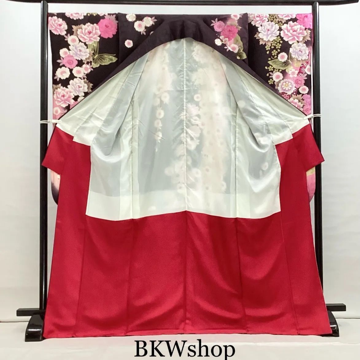 大特価 現品限り＞ used 正絹 振袖・袋帯 2点セット 茶色地しだれ桜に