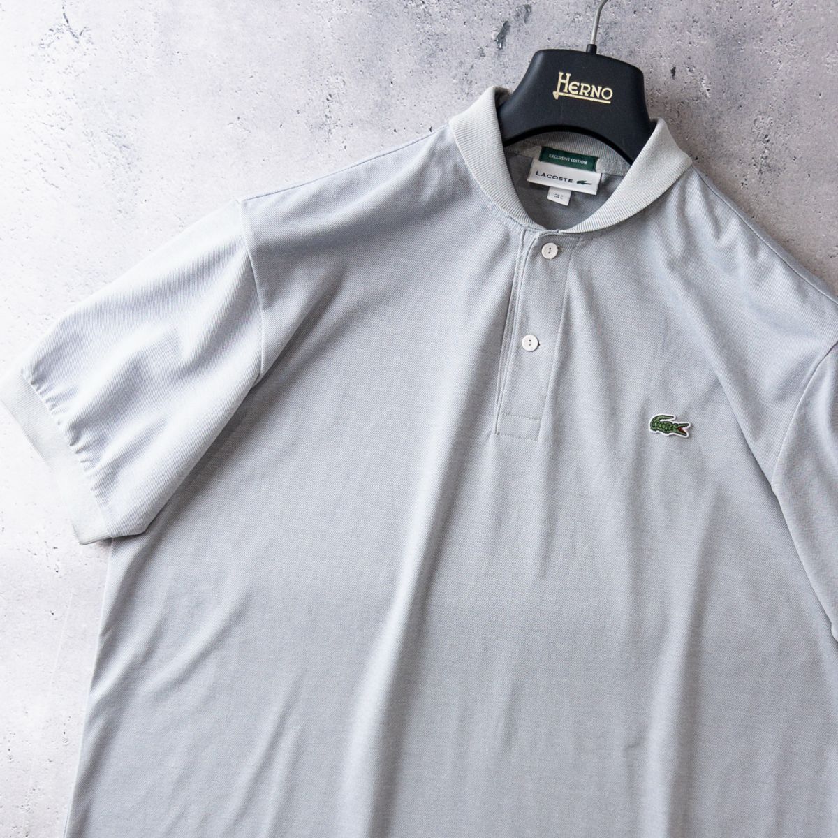 美品 LACOSTE ラコステ ビームス ゴルフ 別注 半袖 リブカラー ポロシャツ ワニ 日本製 きれいめ 通勤 春 夏 メンズ FR 5 (XL相当) グレー