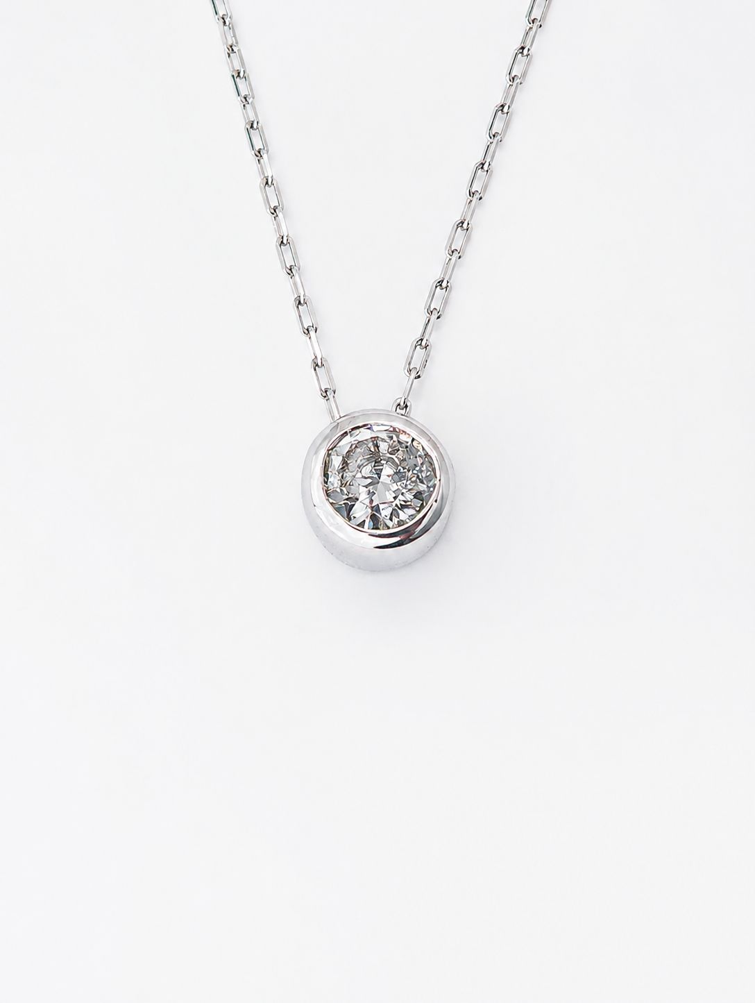 PT900/PT850 天然ダイヤモンド0.06ct フクリン留め ペンダントネックレス 40cm プラチナ 一粒ダイヤ 0.06ct シンプル レディース