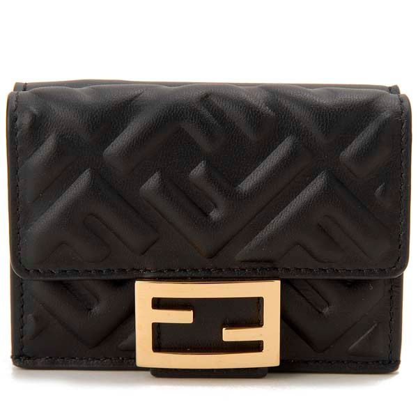 FENDI フェンディ 三つ折り財布 レディース ブラック ズッカ柄型押し 8M0395 AAJD F0KUR