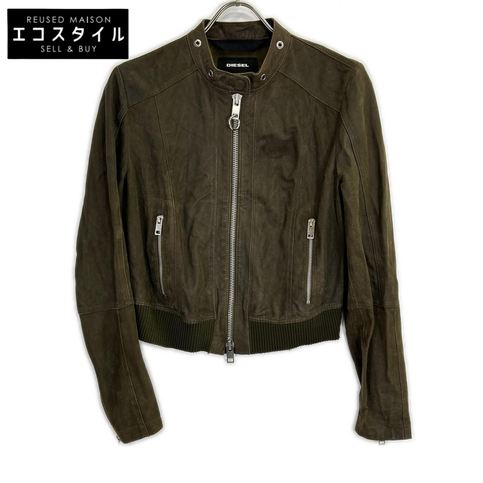 DIESEL　ディーゼル　カーキ ラムレザー ラーダース ブルゾン　S