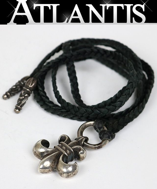 CHROME HEARTS 銀座店 クロムハーツ BSフレア レザーブレイド ネックレス メンズ シルバー SV925 黒 102729