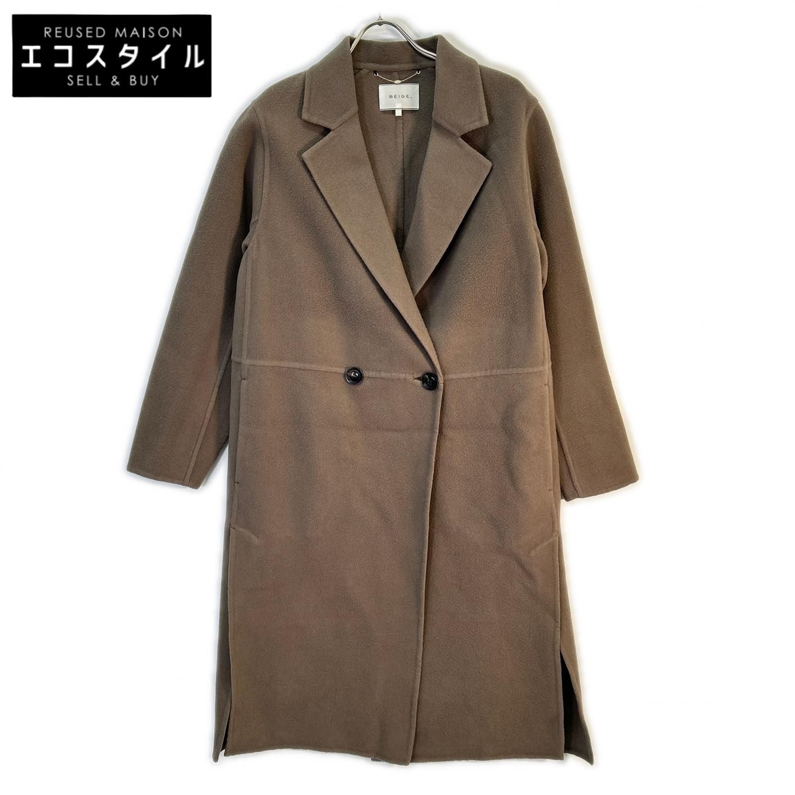 BEIGE　ベイジ　ブラウン ウール ダブルコート　4