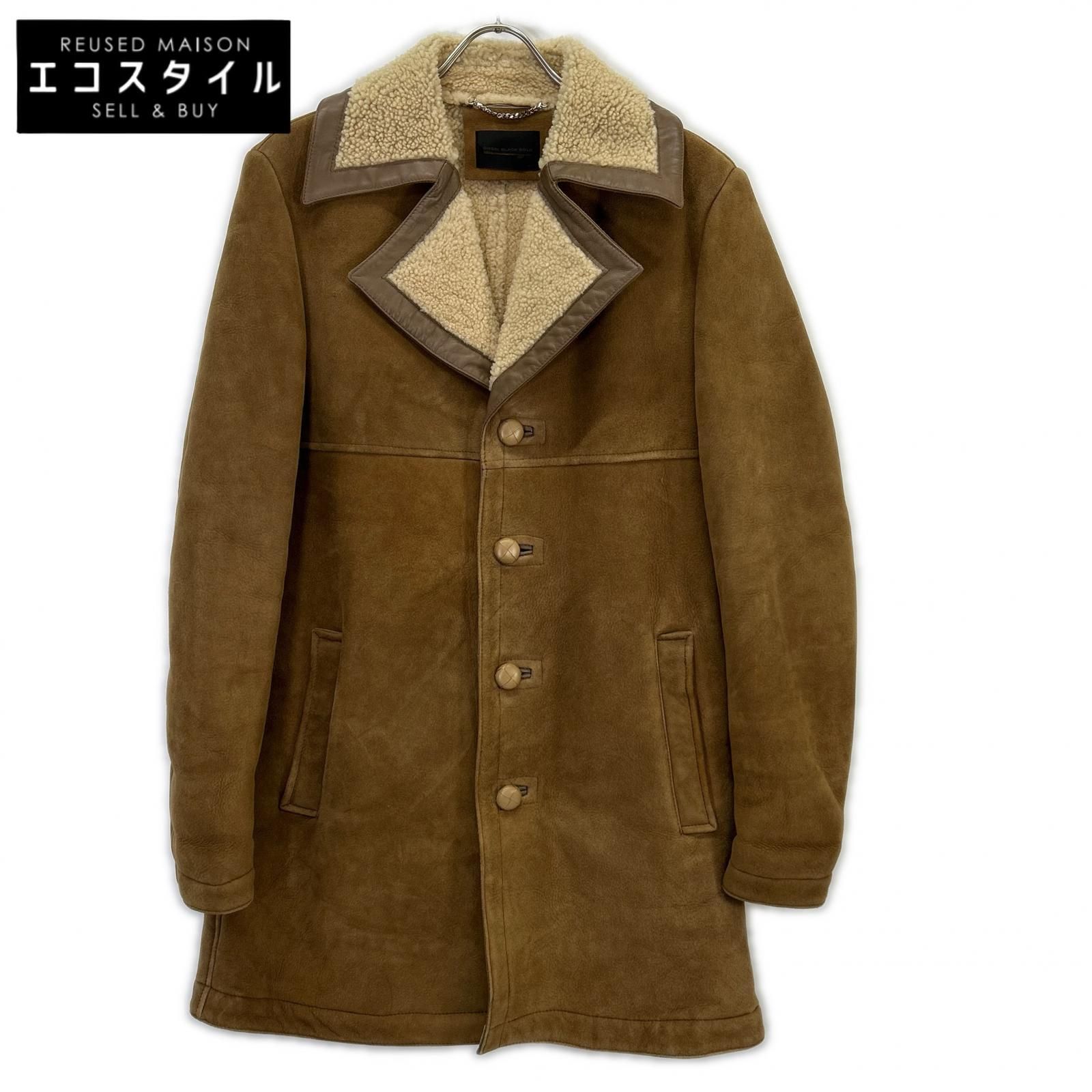 DIESEL BlackGold　ディーゼルブラックゴールド　ベージュ スエードボア ムートンコート　48
