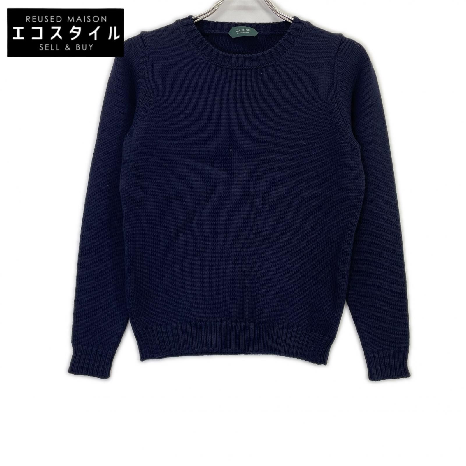 ZANONE 46 ネイビー　Wニットジャケット ZANONE ザノーネ ネイビー ウール クルーネック ニット 44 - メルカリ