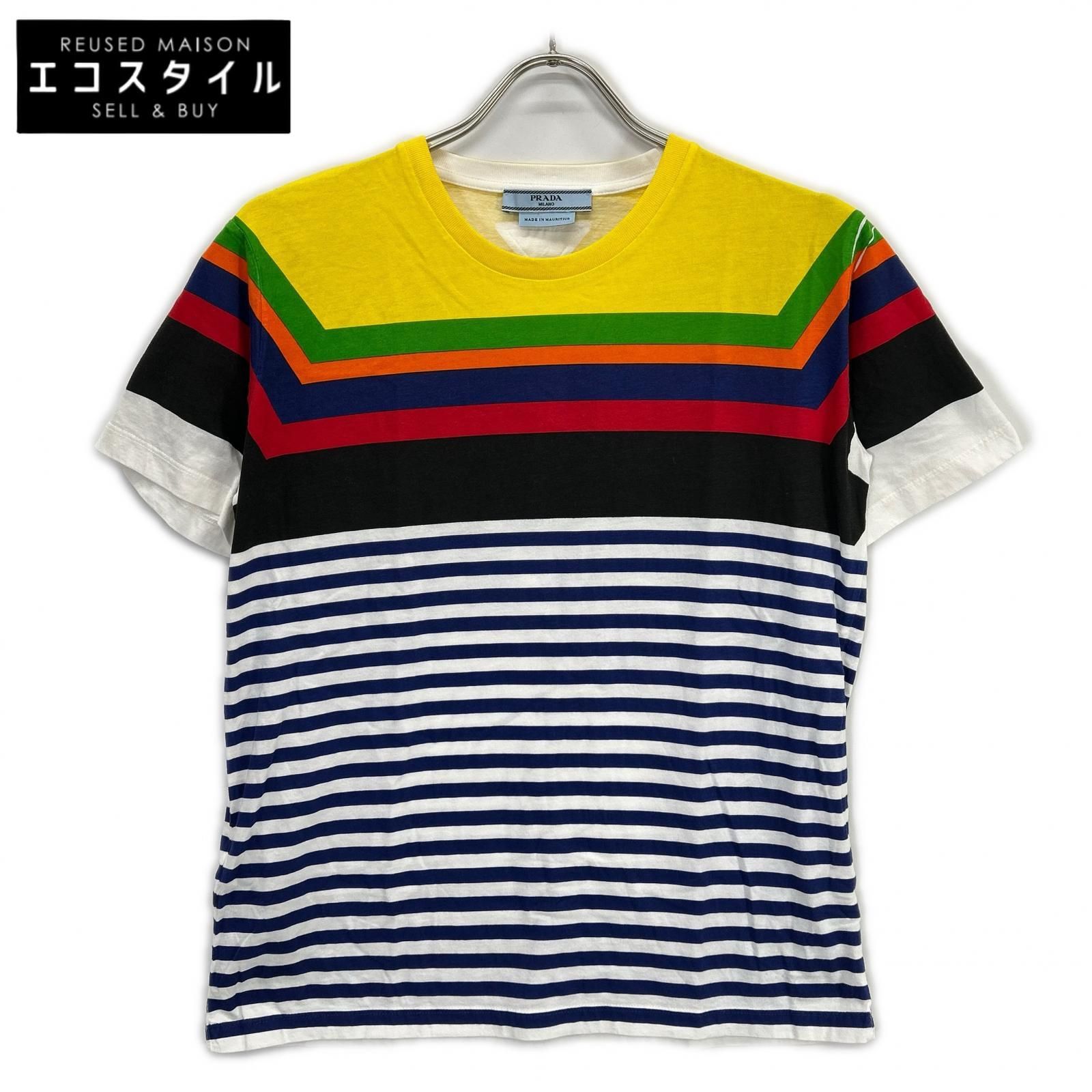 PRADA　プラダ　マルチカラー コットン ボーダー Tシャツ　L