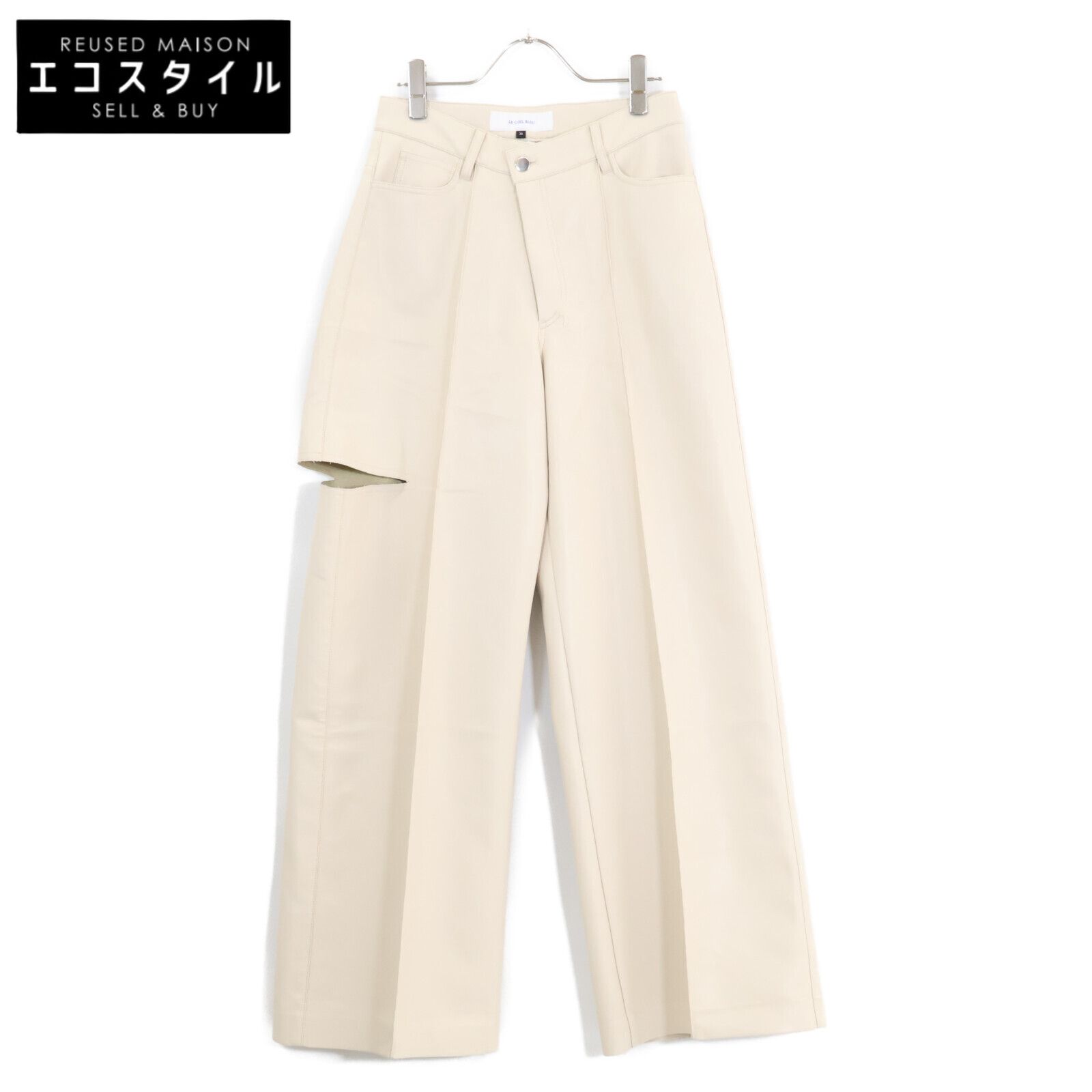 LE CIEL BLEU　ルシェルブルー　【23年製】25A68412 Leather V Waist Wide Pants エコレザー V ウエスト ワイトパンツ　36