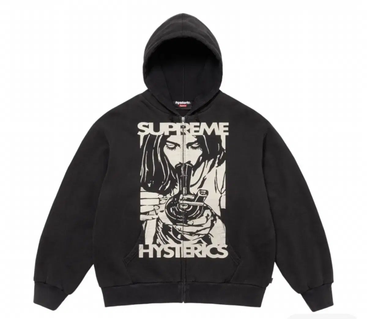 Supreme HYSTERIC GLAMOUR ヒステリックグラマー サーマル LINE ジップアップ フード ブラック