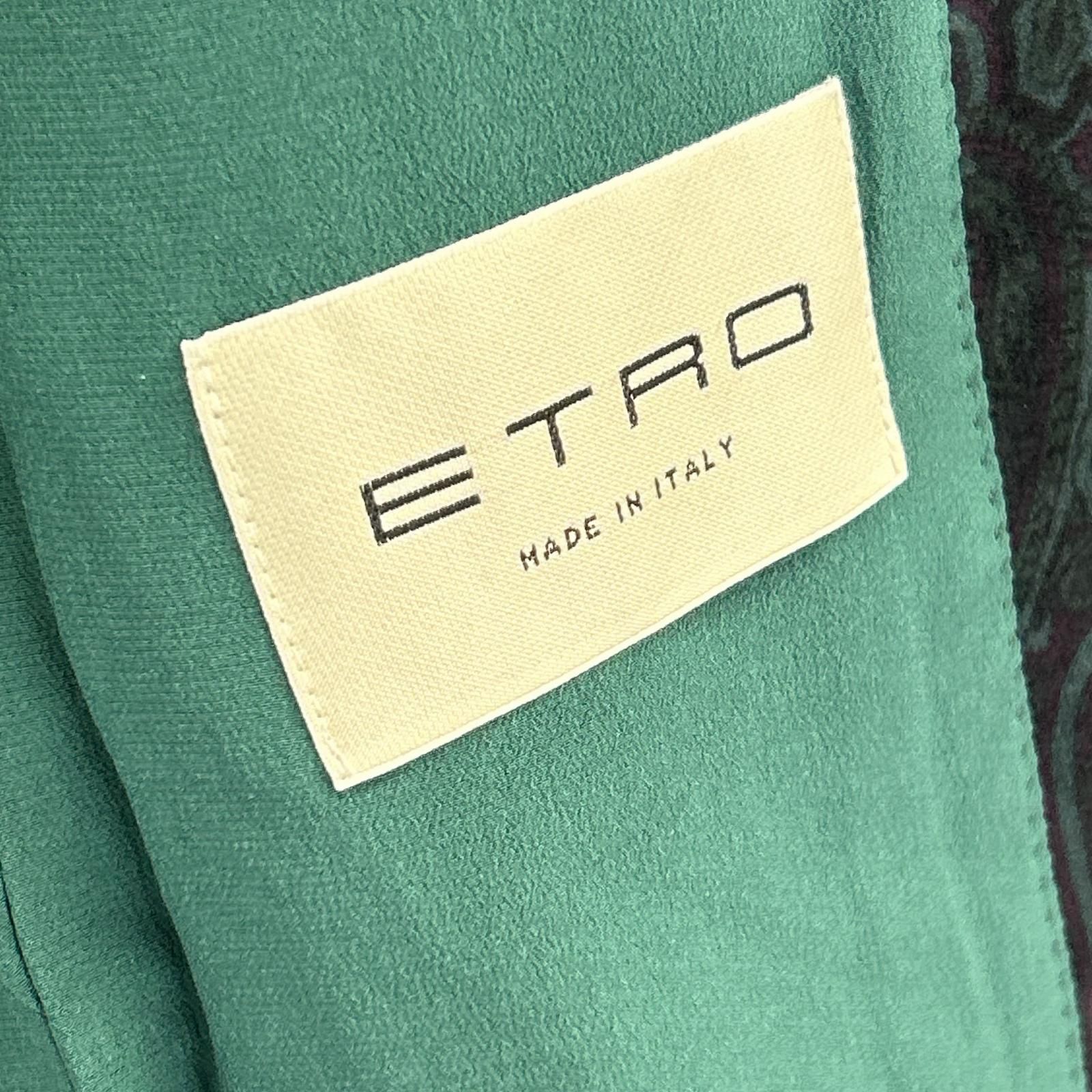 希少✨【エトロ】ベロア テーラードジャケット ダークグリーン 裏地総柄 42 ETRO エトロ ブラック ベロア ペイズリー柄 テーラードジャケット 50