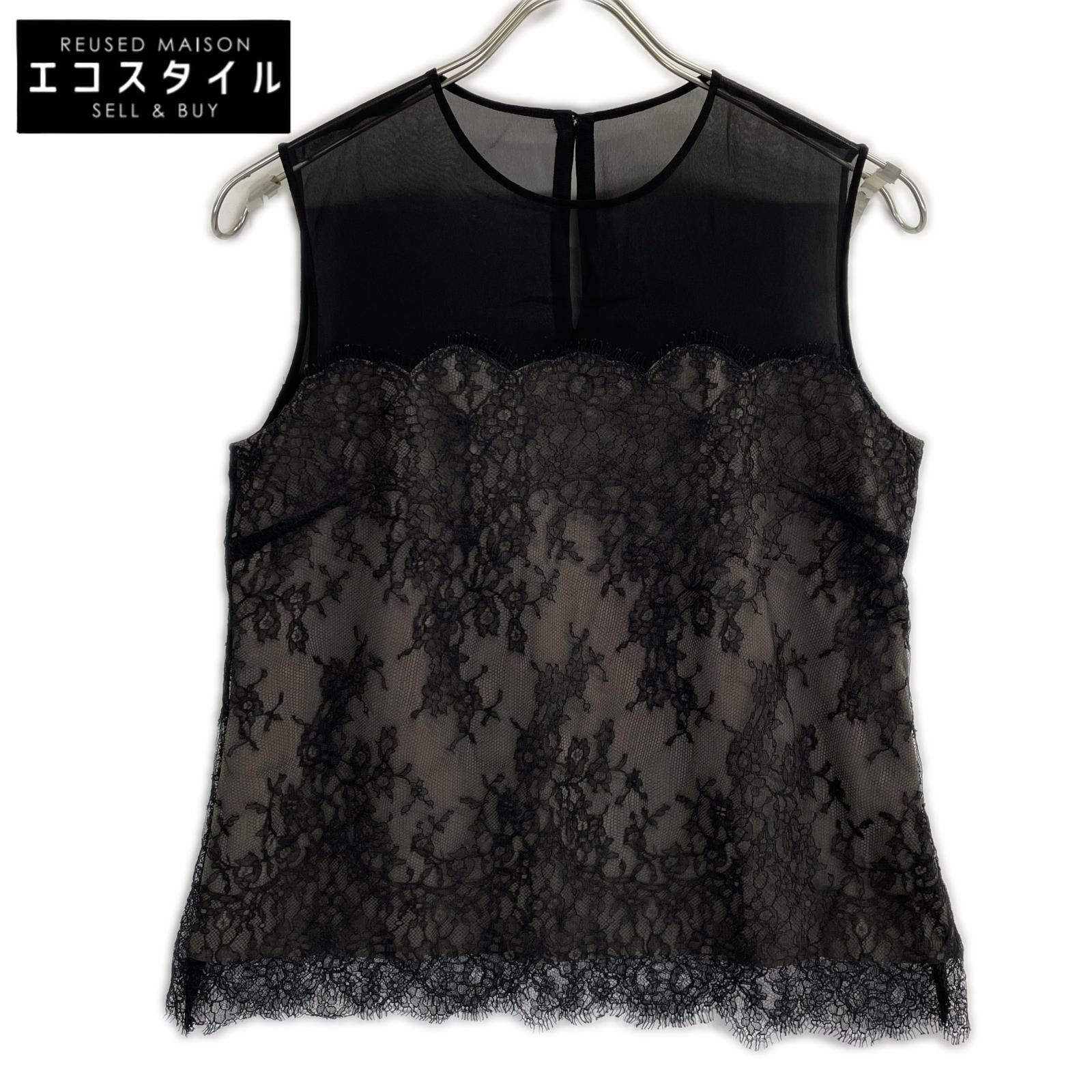 FOXEY BOUTIQUE　フォクシーブティック　41520 ブラック Leticia フラワー レース ノースリーブトップス　38
