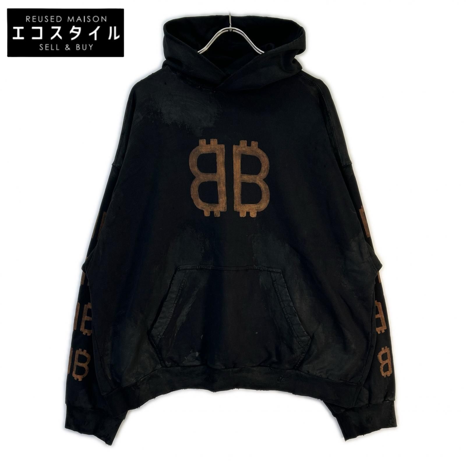 BALENCIAGA　バレンシアガ　【国内正規/23年製】742603 TOVN7 BBプリント ダメージ加工 プルオーバー パーカー　M