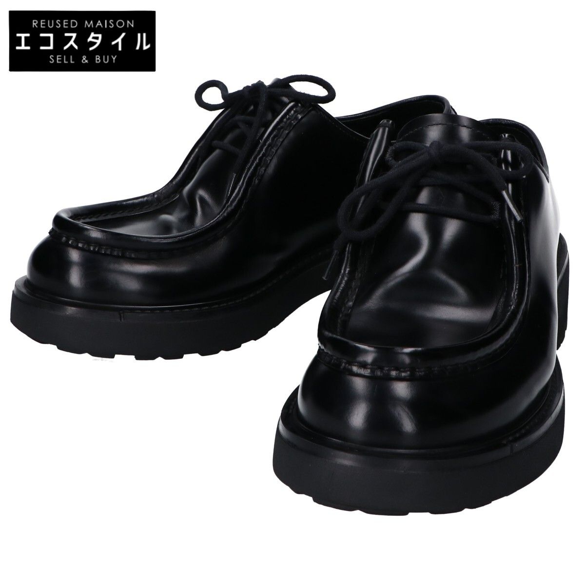 PRADA プラダ 23AW 2EG419 ブラック ダイアパソン オペークブラッシュドレザーシューズ 8 1/2