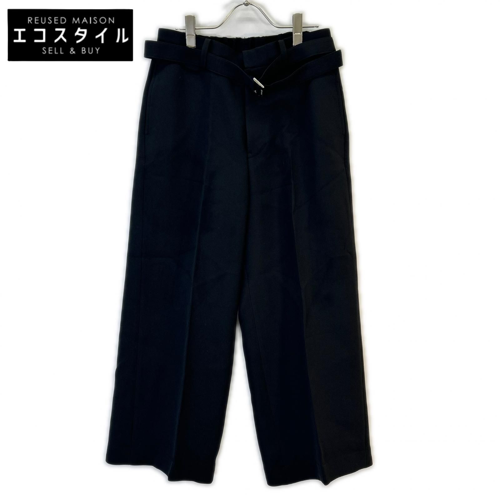 sacai　サカイ　25SS ブラック ベルト付きセンタープレススラックスロングパンツ　25-030639M　1