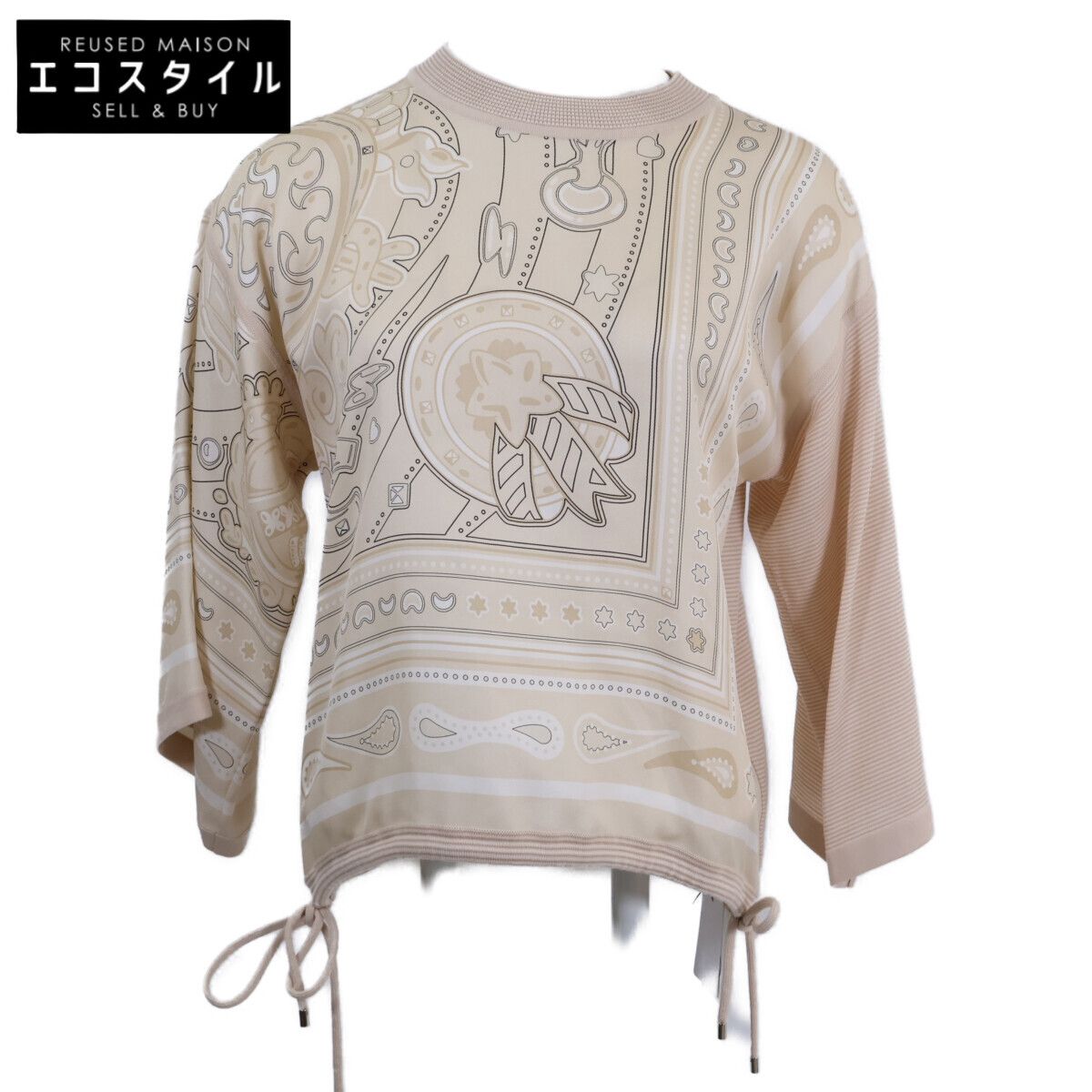 HERMES　エルメス　新品同様 国内正規 5H2809DJ 25AW CANDY LIBRIS BANDANA シルク ツイルレーヌ ブラウス　36