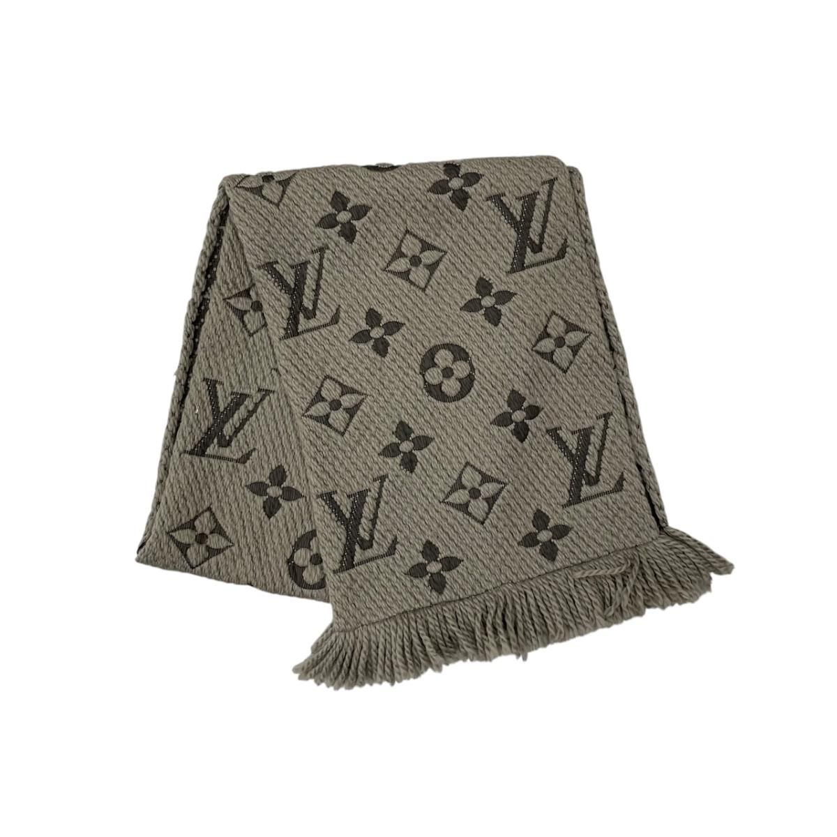 ☆ルイヴィトン マフラー エシャルプ・ロゴマニア M72242 ウール シルク モノグラム グレー LOUIS VUITTON
