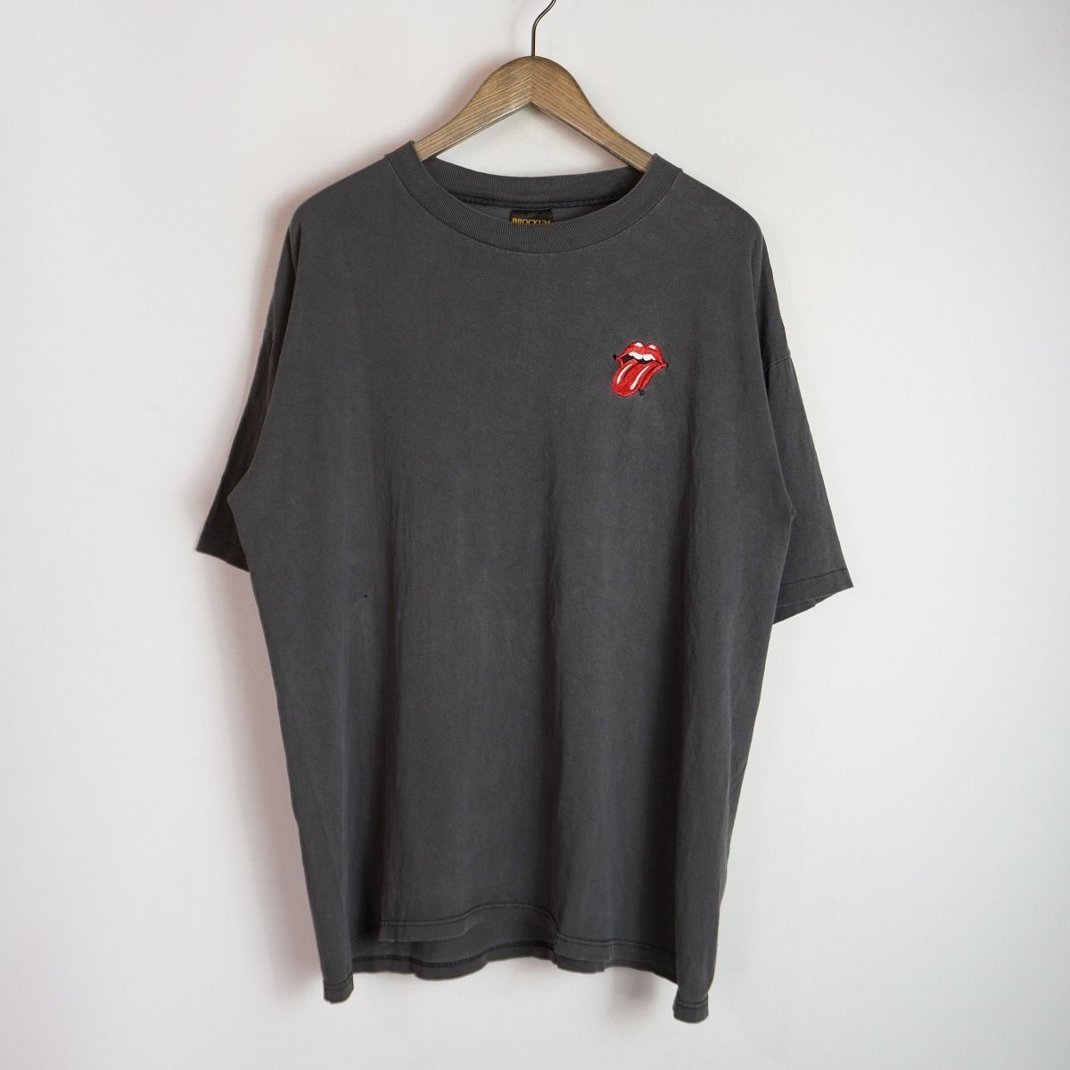 90S THE ROLLING STONES ローリングストーンズ リップ 刺繍 BROCKUM バンド 半袖 Tシャツ グレートランド購入 ビンテージ 黒 XL 1121P♪