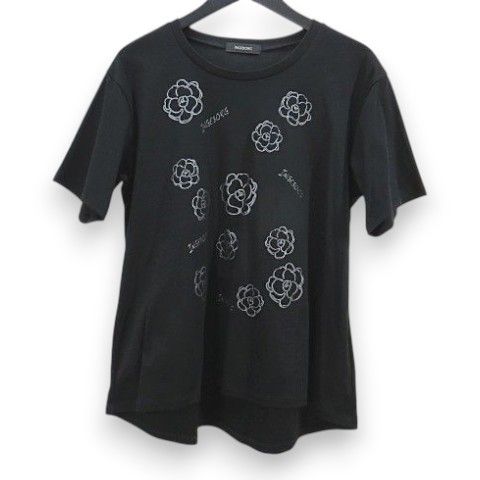 インゲボルグ INGEBORG 半袖 Tシャツ 11号 黒系 ブラック 花柄 クルーネック フィッシュテール