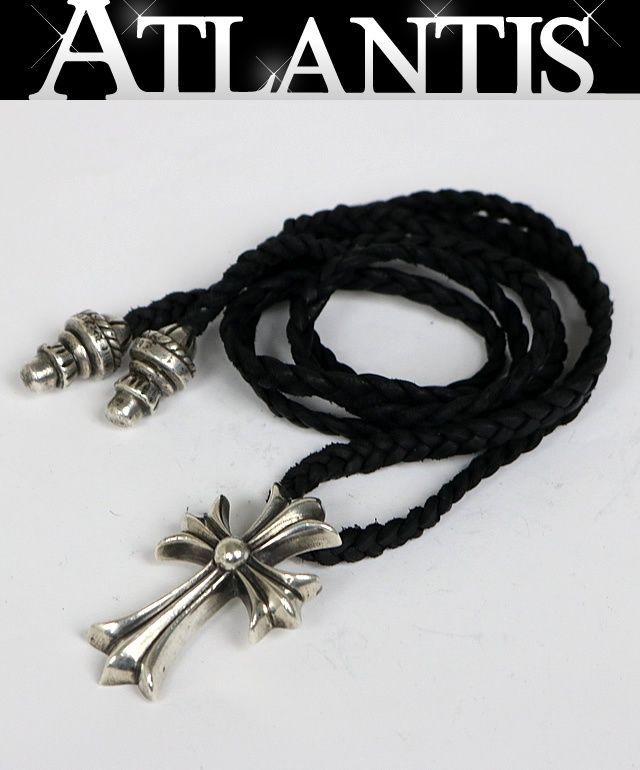 CHROME HEARTS 銀座店 クロムハーツ スモールCHクロス レザーブレイド ネックレス メンズ シルバー SV925 黒 103015