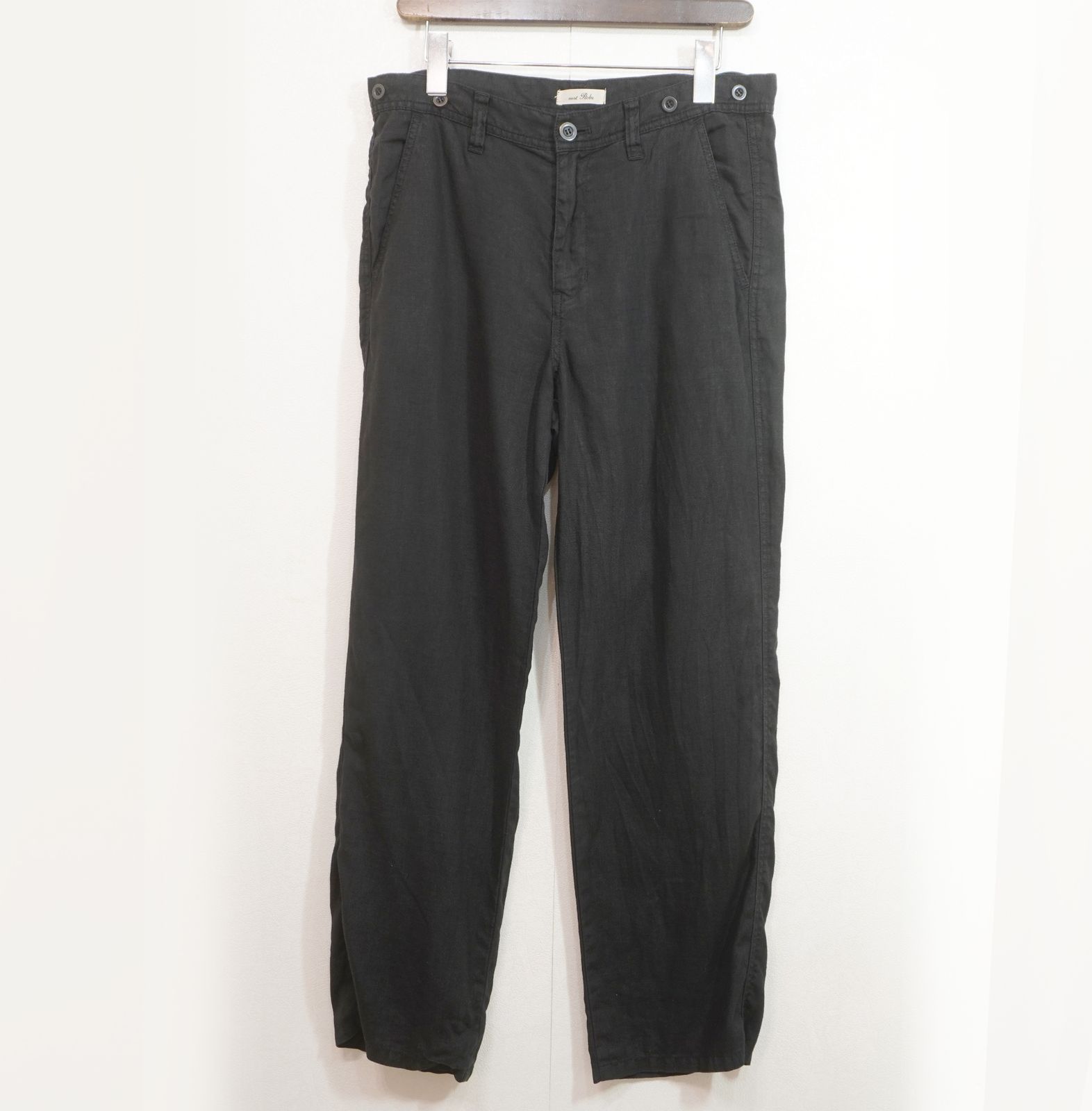 nest robe 麻100 リネン100 パンツ 黒 ネストローブ 日本製　K5-47