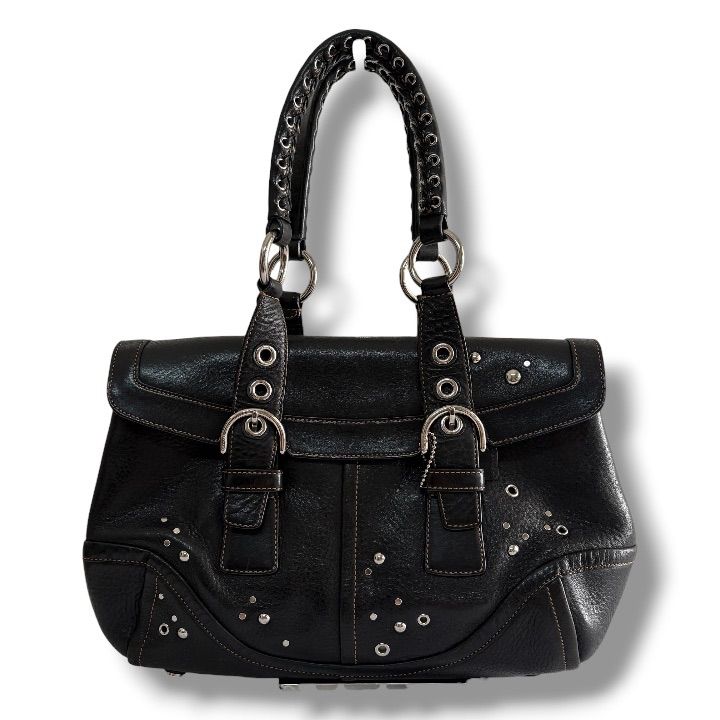 Coach Soho Black Studded Leather Flap Satchel Shoulder Bag コーチ ソーホー スタッズ ショルダーバッグ　ハンドバッグ