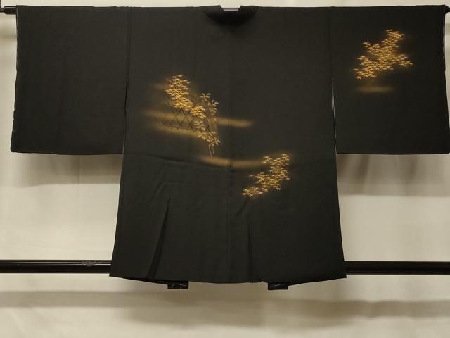 平和屋着物#羽織 籬枝葉文 暈し染め 黒地 金彩 正絹 逸品 未使用 CABF8942in