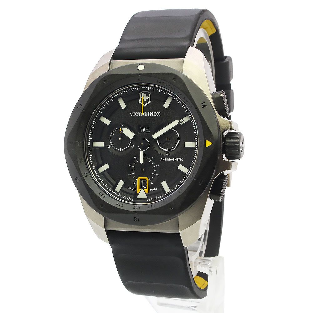 ビクトリノックス 242011 I.N.O.X. Chrono イノックス クロノ クオーツ チタン カーボン ラバー ブラック シルバー 腕時計 ギャランティカード 箱付 Victorinox（中古）