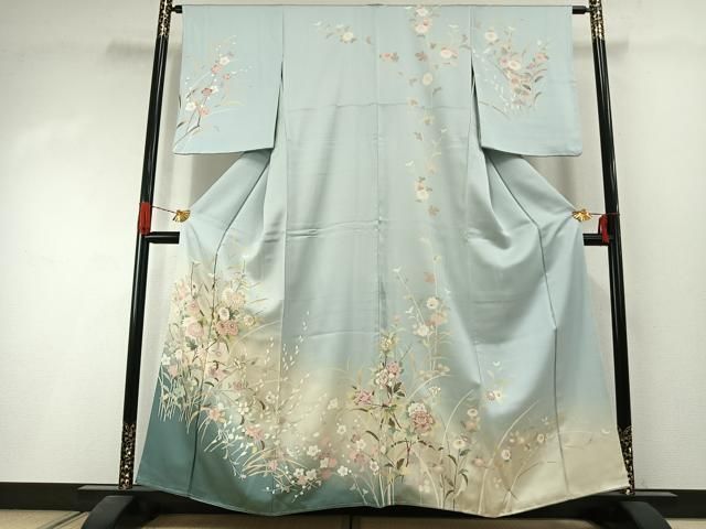 平和屋着物●訪問着　友禅　草花文　暈し染め　金彩　丹後ちりめん　反端付き　正絹　逸品　未使用　AABI1531fy
