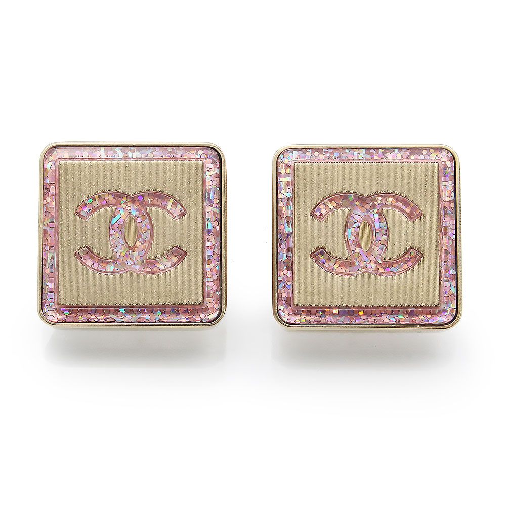 シャネル AB7246 ココマーク ラメ スクエア ゴールド ピンク ピアス 箱付 CHANEL（新品・未使用品）