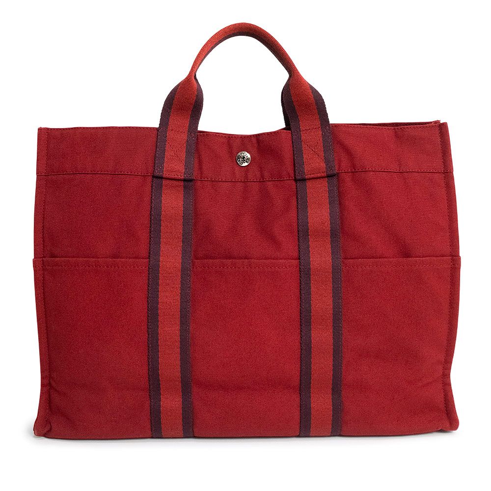 エルメス フールトゥ MM トート キャンバス ルージュアッシュ レッド ハンドバッグ シルバー金具 HERMES（美品）