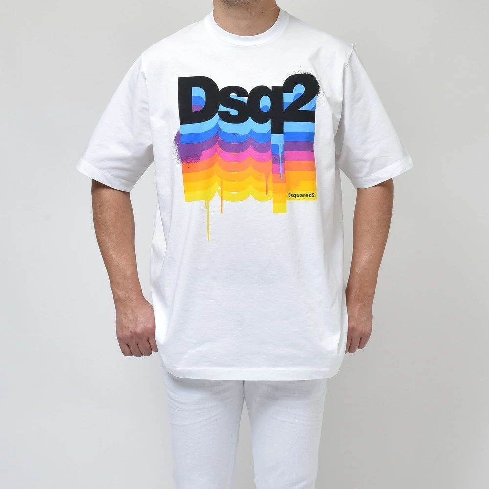 【40%OFF】Mサイズ DSQUARED2 / ディースクエアード コットンロゴプリントS/Sオーバーサイズカットソー S74GD0931 72121003023 ホワイト 新品