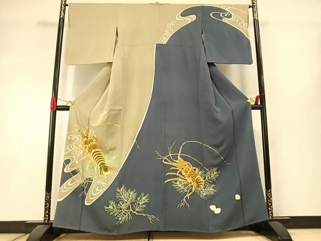 平和屋着物●訪問着　友禅　松　伊勢海老　金彩　正絹　逸品　AABI1541fy