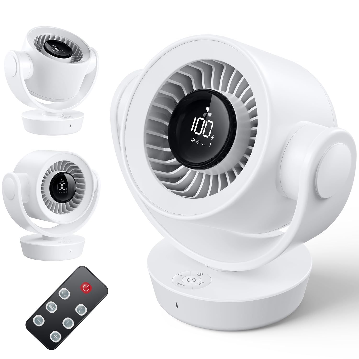【新品】【2026新登場・DCモーター・AI調整節電】サーキュレーター 扇風機 小型 360度全方向送風 卓上扇風機 充電式 コードレス使用可 100段階風量調節 27H長時間稼働 省エネ Type-C 急速充電 リモコン付き タイマー機能付 b912858f