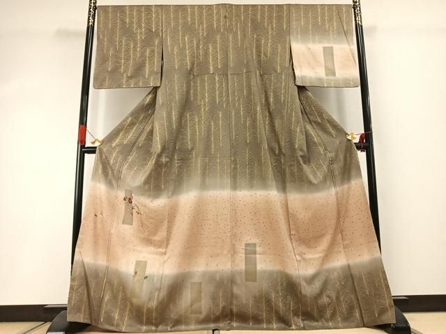平和屋着物●訪問着　刺繍　草花文　暈し染め　金糸　金彩　正絹　逸品　AABI1545fy