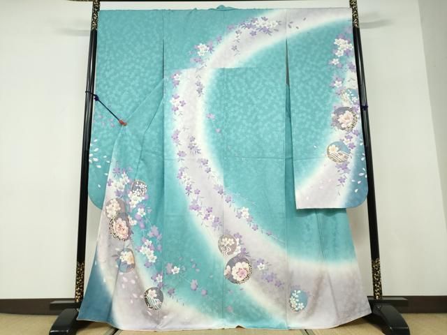 平和屋着物●豪華振袖　駒刺繍　花丸文　暈し染め　金彩　正絹　逸品　DABD9905ud