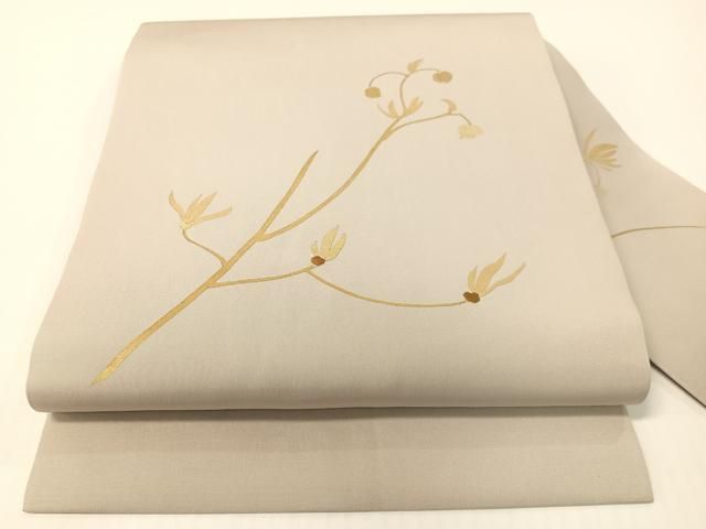平和屋着物●塩瀬　九寸名古屋帯　竹屋町刺繍　枝花文　金彩　正絹　逸品　CABG1775vp