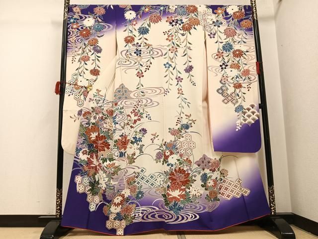 平和屋着物●豪華振袖　友禅　流水吉祥草花文　暈し染め　正絹　逸品　AABI4828ph