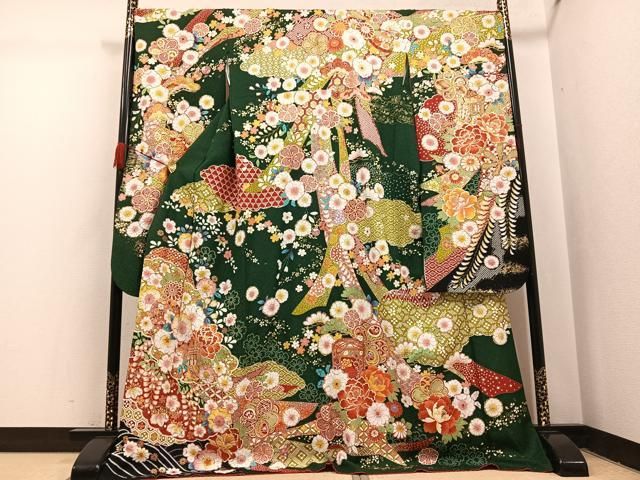 平和屋着物●豪華振袖　辻が花　絞り　御所車花文　金彩　銀通し地　正絹　逸品　AABI4832ph