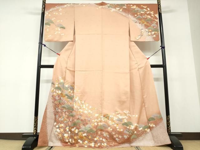 平和屋着物●訪問着　扇面草花文　暈し染め　金彩　正絹　逸品　DABD9912ud