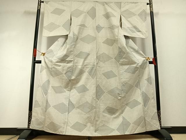 平和屋着物●本場大島紬 白大島 カタス7マルキ 幾何学文様 正絹 逸品 AABI1555fy