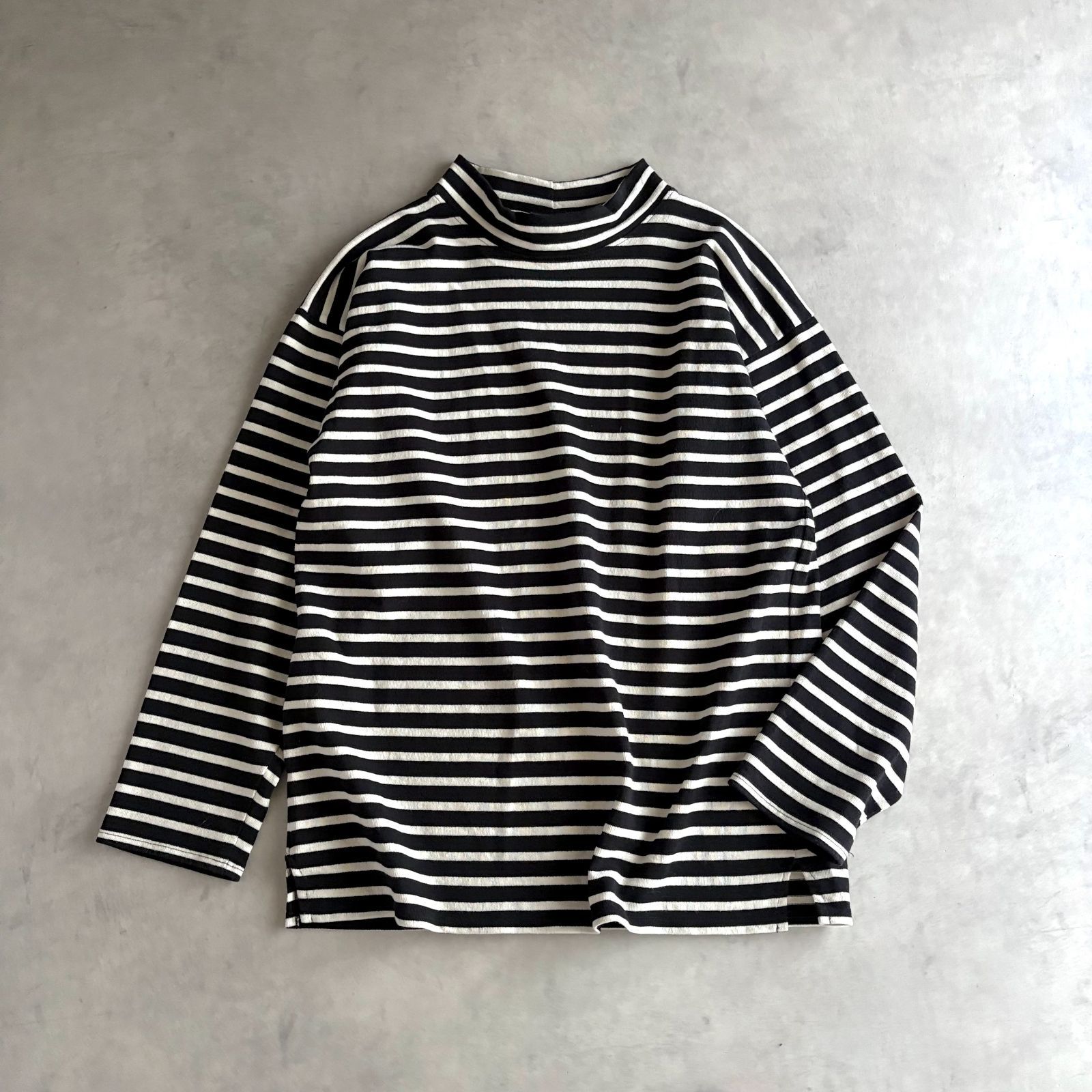 美品 / SAINT JAMES セントジェームス / GIENS II OUESSANT モックネックウェッソン 長袖 ボーダー ロングスリーブ Tシャツ / ユニセックス T4 メンズ レディース / ブラック×エクリュ / フランス製 / トップス 8,687円