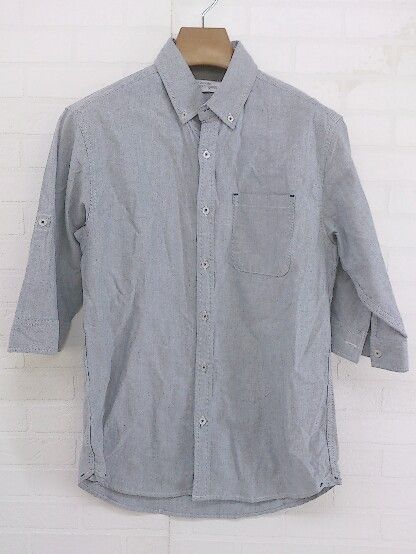 ◇ GILEVANS ジルエバンス ボタンダウン BD 胸ポケット 五分袖 シャツ サイズM ライトグレー系 メンズ P 【1212280005739】
