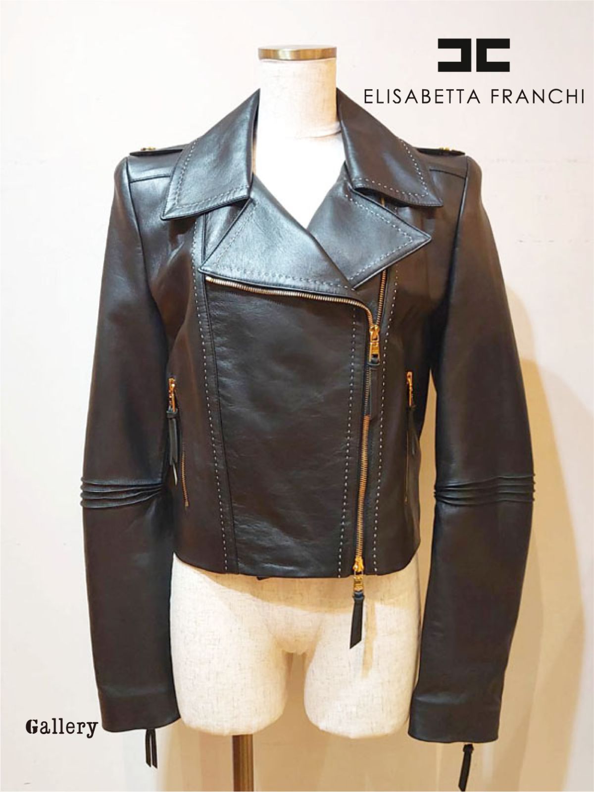 【未使用・新品】【公式正規取扱い】ELISABETTA FRANCHI (エリザベッタフランキ) ライダースジャケット レザー 羊革 バイカージャケット インポート ブラック