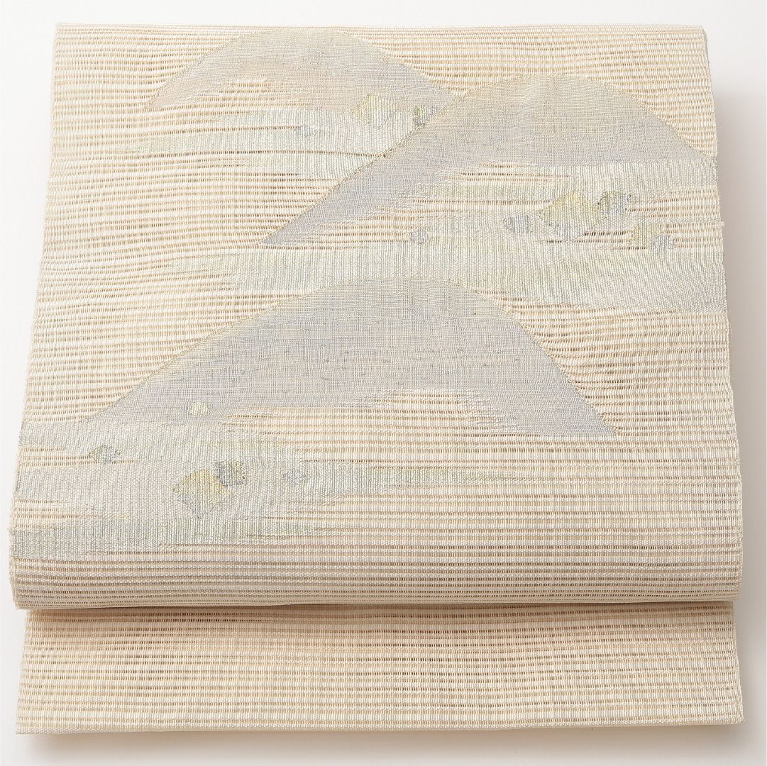 お買い得品！八寸名古屋帯 （夏帯） 帯丈344cm 正絹 ポイント柄 松葉仕立て 織り カジュアル 綴れ織 遠山 クリーム系 RP 1245-02157