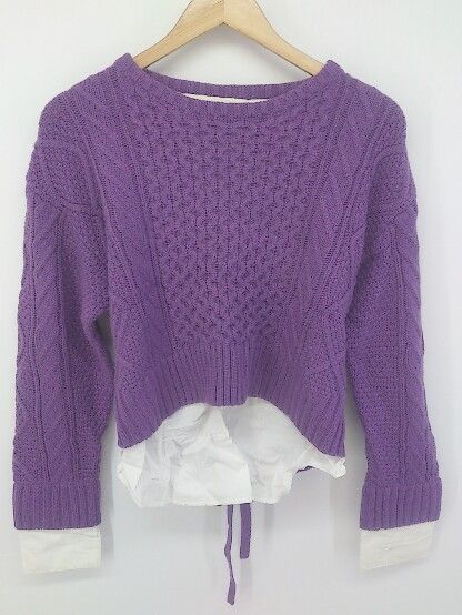 ◇ MIIA ミーア シャツ ドッキング レースアップ ニット セーター サイズF パープル レディース P 【1212290001691】 11,448円