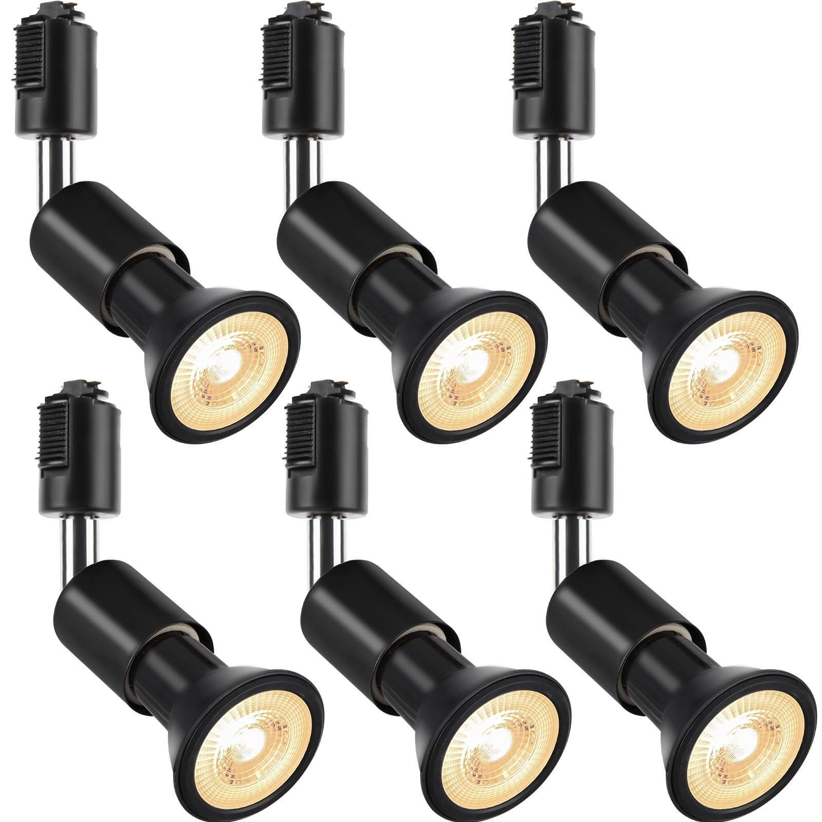 szbritelight スポットライト e26 ダクトレールライト 電球付き ダクトレール用照明器具 ライティングレール PAR20 レフ球型 ランプ付 LED電球＋器具セット (ブラック, 電球色 6個セット)