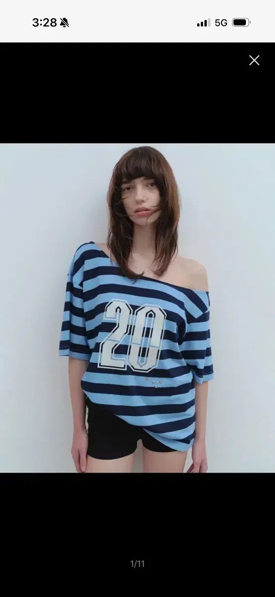 MILLO ARCHIVE ウィメンズ オフショルダー ストライプ Tシャツ ブルー