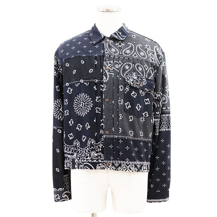 KAPITAL キャピタル 1st Jacket ネルシャツ リバーシブル サイズ XL バンダナ柄 パッチワーク ペーズリー 総柄 ロングスリーブ 長袖 フランネル ジャケット Tシャツ トップス ネイビー ホワイト 白 紺 日本製